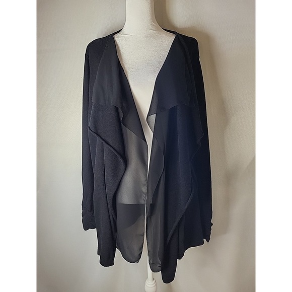 Women's Alfani 1X Soft Knit Cardigan Black Sheer Overlay Gathered Cuff - Picture 5 of 13